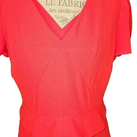 Reiss Womens Red‎ Lined V Neck Peplum Marcia Dress 10 - Picture 3 of 5